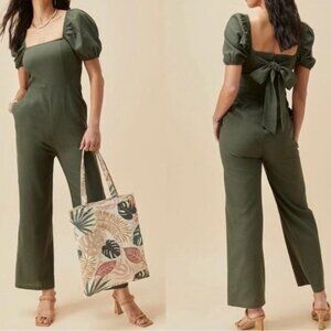Francesca's Collections Green Puff Sleeve Jumpsuit